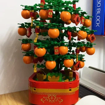 Cretor SEMBO Bloc de Anul Nou Copac Portocaliu de Constructii Blocuri Cu Lumina Pomul de Crăciun 3D Modle Cărămizi Muzica Cutie de Jucarii Pentru Baieti, Cadou