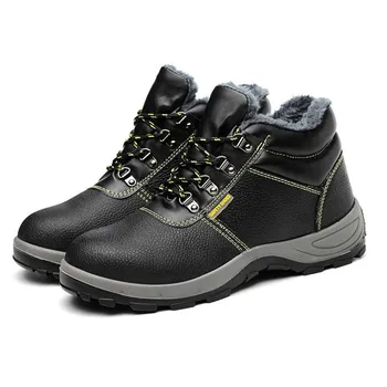 Mens de agrement de pluș cald oțel tep acoperă munca de siguranță cizme de dimensiuni mari din piele moale pantofi de iarna lucrător de securitate glezna cizme de zăpadă
