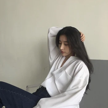 Tricouri Femei Solide de Culoare Elegant Pierde Toate-meci de Simplu la Modă Stil coreean de Înaltă Calitate, Buzunare pentru Femei V-Neck petrecere a timpului Liber Feminin