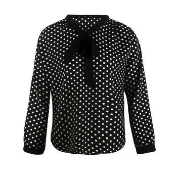 Femei Maneca Lunga Bluza Șifon Plus Dimensiune 2018 Vânzare Fierbinte Bowknot Tricou Casual V-Neck Puncte Bluza De Sus #A26