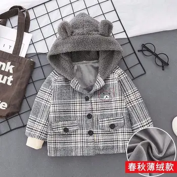 Băiețelul haina de iarna 0-5 ani plus catifea căptușit jacheta toamna și iarna căptușit jacheta copii Carouri cu gluga jacheta