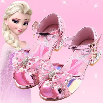 Disney Frozen Elsa Copii Copii Pantofi De Piele Pentru Fata De Vara De Flori Gură De Pește Cristal Sandale Copii Toc Înalt Pantofi Fete