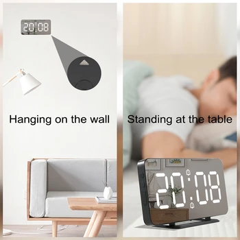 6 Inch LED Estompat Sn Ceas Digital pentru Dormitor,Usor Inteligent Număr Dublu Ceas cu Alarmă cu Funcție de Amânare