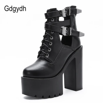 Gdgydh Sexy Catarama Femei Club De Noapte Pantofi Cu Tocuri Înalte Gol Afară De Glezna Cizme Platforma Tocuri Gotice Negre Piele Cizme Scurte Doamna