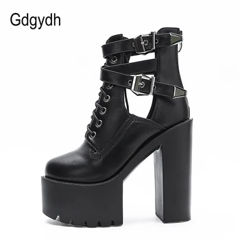 Gdgydh Sexy Catarama Femei Club De Noapte Pantofi Cu Tocuri Înalte Gol Afară De Glezna Cizme Platforma Tocuri Gotice Negre Piele Cizme Scurte Doamna