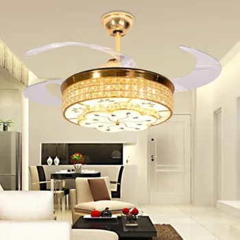 IKVVT Stil European Invizibil Ventilator de Cristal Lampă Living Sufragerie Dormitor Modern Simplu Ventilator de Tavan Lampa LED Fan Lampa