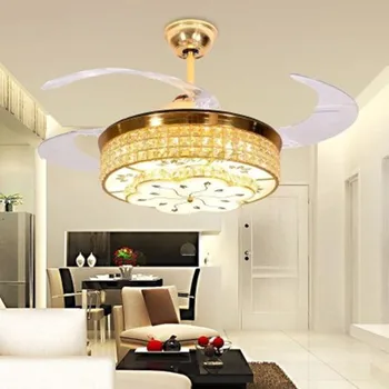 IKVVT Stil European Invizibil Ventilator de Cristal Lampă Living Sufragerie Dormitor Modern Simplu Ventilator de Tavan Lampa LED Fan Lampa