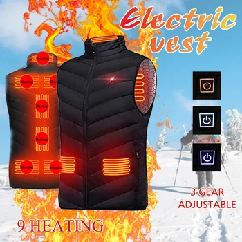 9 locuri Încălzite Jacheta de Moda pentru Bărbați Mantou pentru Femei Inteligente USB Electric de Încălzire Termică Haine groase de Iarnă Încălzit Vesta Plussize