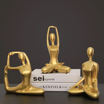 Nordic Modern Decor Acasă Statui De Moda Abstract Yoga Figura Sculptura De Aur Rășină Colecție De Artă Cadou Ornamente