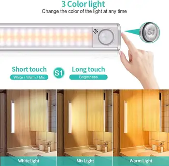 160-a CONDUS În Cabinetul de Iluminat de Lumină Dulap cu 3 Moduri de Culoare USB Reîncărcabilă Senzor de Mișcare Lumina de Noapte pentru Debara,Garderoba,