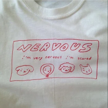 Skuggnas New Sosire Nervos Desen Drăguț Grafic Tee Unisex Tumblr Citate de Moda T-Shirt Casual de Vara Tricou Alb dropship