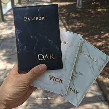 Numele personalizate de Moda Marmură Pașaport Acoperire Pu Piele Stil de Marmură ID-ul de Călătorie Pașaportul Titularului de Pachete de Portofel Geanta Genti