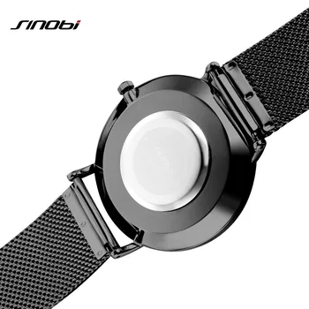 Sinobi Noua Moda Simplu Stradă de Agrement Bărbați Ceasuri Negru ochiurilor de Plasă din Oțel Inoxidabil/Piele Subțire de Cuarț Ceas Casual Barbati Ceas saat