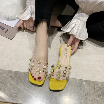 Femei Încălțăminte de Vară de Moda Doamnelor Nou Transparent Toc Pătrat Casual în aer liber, Papuci de Deget de la picior Deschis Confort Sandale Plate