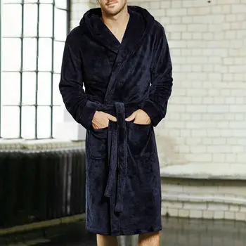 Plus Dimensiune M-2XL Noua Moda de Iarna Barbati Prelungit Eșarfe Buzunar Pluș Șal Halat de baie Acasă Pijamale cu Maneca Lunga Halat de Haina