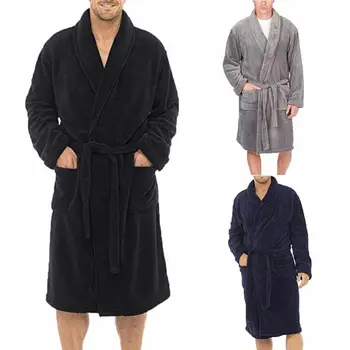 Plus Dimensiune M-2XL Noua Moda de Iarna Barbati Prelungit Eșarfe Buzunar Pluș Șal Halat de baie Acasă Pijamale cu Maneca Lunga Halat de Haina