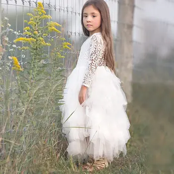 2020 Vara Toamna Fete Printesa Rochie de Dantelă Rochie de Petrecere Spate Hallow Copii de Epocă Vestido de Flori Haine Copii de la 3 la 8 ani