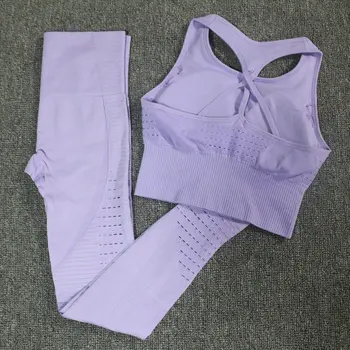 2 BUC Yoga Set Brackless Strappy Sutien de Sport Femei Energie fără Sudură de Înaltă Talie Jambiere Push-Up Costum Sport Fitness Costum de Antrenament Set