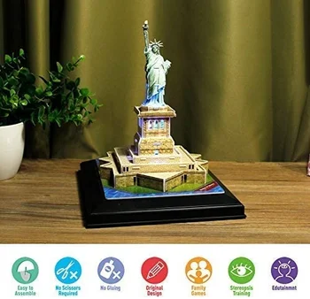 Puzzle 3D Statuia Libertatii New York, Modelul cu LED Cityline Clădire Ambarcațiune Model Truse de Jucării Educative Cadou de Crăciun