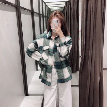 Noi 2021 Coreean Iarna Femei Carouri Verde Bomber Lunga Haina Sacou Casual, De Înaltă Calitate Palton Cald Moda Haine Lungi Haine