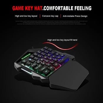 Ergonomic, Tastatura Și Mouse-ul Combo lumina de Fundal Colorate cu O singură mână cu Fir Tastaturi Jocuri 6800DPI PC Gamer Set Pentru Jocuri