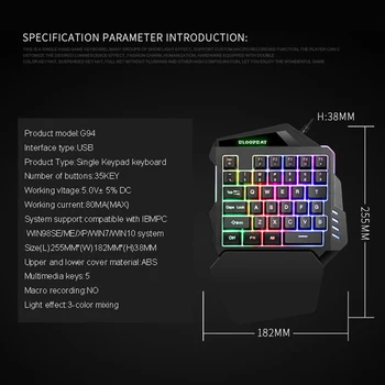 Ergonomic, Tastatura Și Mouse-ul Combo lumina de Fundal Colorate cu O singură mână cu Fir Tastaturi Jocuri 6800DPI PC Gamer Set Pentru Jocuri