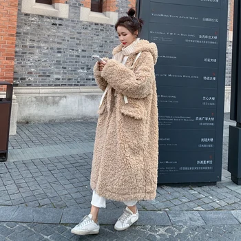 Haina de iarna femei tunsul Oilor Palton 2020 Moda coreeană cu Gluga lambswool haina de blana Lunga Casual pentru Femei Sacou blana, haine