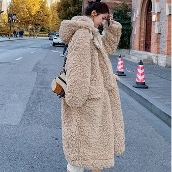 Haina de iarna femei tunsul Oilor Palton 2020 Moda coreeană cu Gluga lambswool haina de blana Lunga Casual pentru Femei Sacou blana, haine