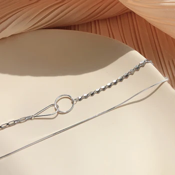 ANENJERY Argint 925 Interblocare Cerc Geometric Bratara pentru Femei Asimetrice Șarpe Lanț Brățară Bijuterii de zi cu Zi S-B439