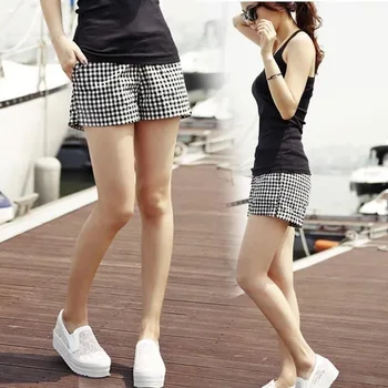 Pantaloni scurți Femei Vara Carouri Cordon Elastic-talie stil coreean Femei Elevii Casual Simplu All-meci Plus Dimensiune 3XL Modă Nouă