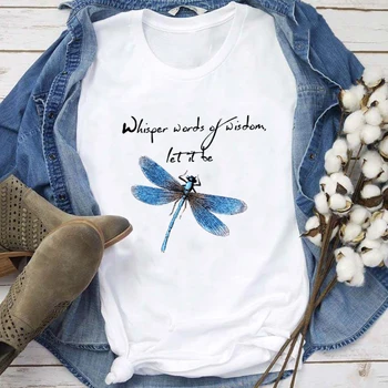 Moda pentru femei Libelula Șoptesc Cuvinte de Înțelepciune Print Casual Toamna T-shirt Graphic Tee de Inspiratie Tricouri Haine