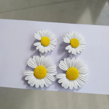 Stil Coreean Bohemia Două Daisy Flori Cercei Pentru Femei Temperament Galben Floare Albă Clip Pe Cercei Fara Piercing