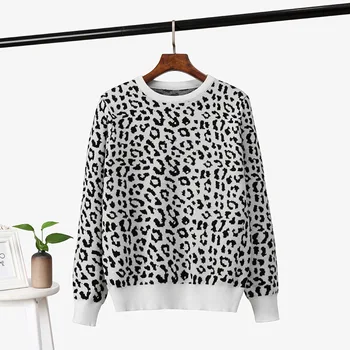 2020 Toamna Femei O-Gât Pulovere Femei Leopard De Imprimare De Epocă Pulover Tricotat Pentru Femei De Iarnă Pulover Femme Trage Femme