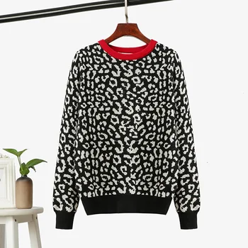 2020 Toamna Femei O-Gât Pulovere Femei Leopard De Imprimare De Epocă Pulover Tricotat Pentru Femei De Iarnă Pulover Femme Trage Femme