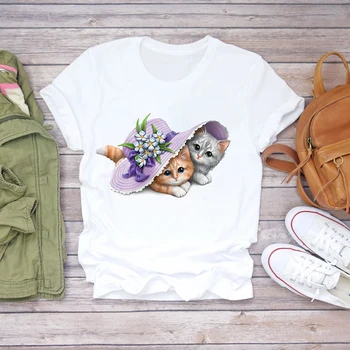 Femei T-shirt Pisica Fata de Animale Drăguț Haine de Imprimare 90 Femei Graphic T de Sus Doamnelor Imprimare Doamna Tricou Femei Tee T-Shirt