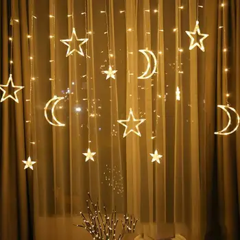 220V LED Luna Steaua Lampa Ghirlanda de Crăciun Șir de Lumini Zână Perdea de Lumină în aer liber Pentru Vacanta Petrecerea de Nunta Decor