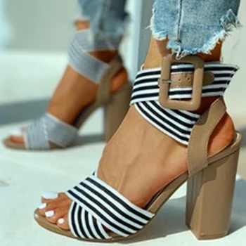 Vara Femei Sandale Glezna, Catarama cu dungi Curea Sandale Plus dimensiune Peep Toe Platforma Tocuri foarte inalte, Piața de Partid Femei pantofi
