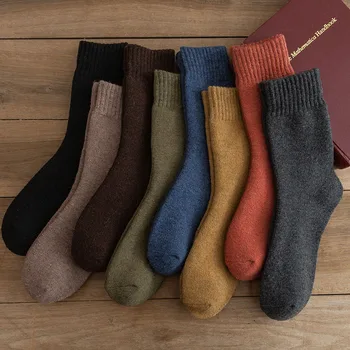 Iarna Oamenii Noi e Cald Gros de Culoare Pură Lână de Înaltă calitate Harajuku de Colorat Retro Moda Casual Socks 5 Perechi