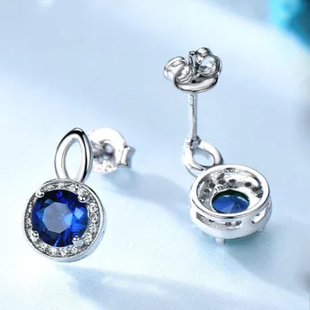 Pur 925 Sterling Silver Cercei Safir Pentru Femei Albastru De Piatră Prețioasă Rotund Cercei Stud Moda Bijuterii Fine Cadou
