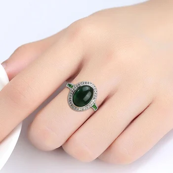 Bague Ringen argint 925 inele pentru femei cu greem rundă de smarald, pietre pretioase zircon femei bijuterii fine cadou en-gros