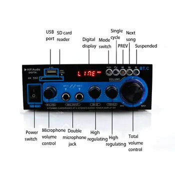 800W 2CH Mini bluetooth Audio de Putere Amplificator HIFI FM 110V 12V AUX USB SD 2 intrare Microfon pentru Masina Home Theater Amplificatoare DJ KTV