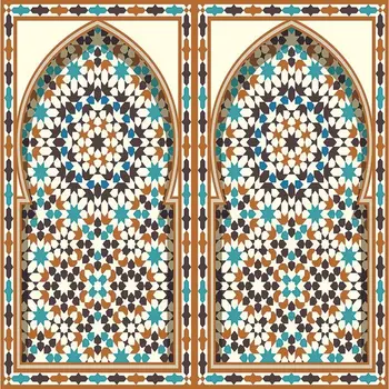 Cortina Arabă Arc Tradiționale Islamice Arhitectura Clasica Exterior Element De Decorare Maro Albastru Alb