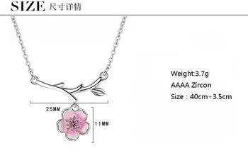 Romantic 925 Sterling Silver Pink Cherry Blossom Coliere Pentru Femei Zircon Epoxidice Pandantiv Colier De Flori