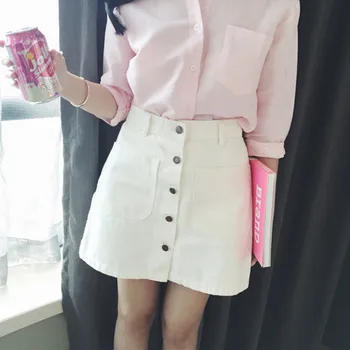 Femei lady Mini de Blugi denim Fusta Talie mare Buton de metal, Fuste Creion, Fete de Vară O-linie coreean harajuku Streetwear fuste