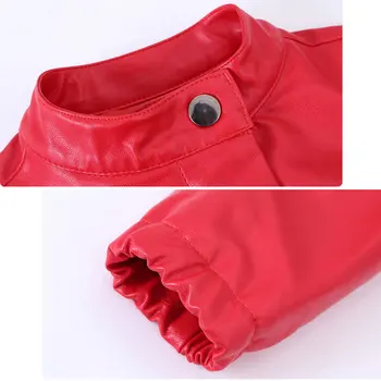 Copiii PU Cardigan Jacheta Vintage din Piele Mantie Negru Roșu Roz Fete Primavara Iarna Jacheta Bomber de Înaltă Calitate Abrigos Haina
