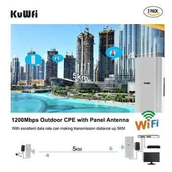 KuWFi 2Pack în aer liber 5 KM de la punct la Punct Bridge-ul Wireless de Mare Putere de Punctul de Acces fără Fir 1200Mbps 2.4&5.8 G Extender WiFi Repeater