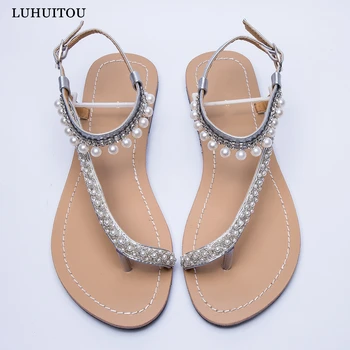 2021NEW de vara pentru Femei beach pearl pantofi lady boho sandale pentru femeie Papuci de casă thong flip-flops pantofi Casual peep toe pantofi plus dimensiune