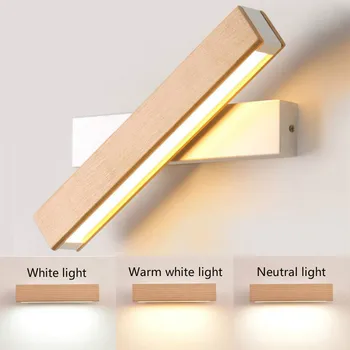 Nordic din Lemn LED Lampă de Perete de 360 de Grade de Rotație Lampă de Noptieră 3 Culoare Lumina Camera de zi Culoar, Coridor Decorative de Iluminat