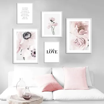 Trandafir roz Flori Botanică Panza Pictura Scandinave Decor Floral Poster de Arta de Imprimare Nordic Poza Perete pentru Camera de zi