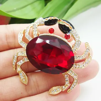 Moda Bijuterii Minunate Crab Roșu Animale De Aur-Ton Stras Cristal Broșă Pin
